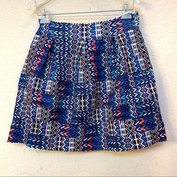 Aqua Blue Neon Geometric Aztec Print Bandage Skirt - Picture 3 of 12
